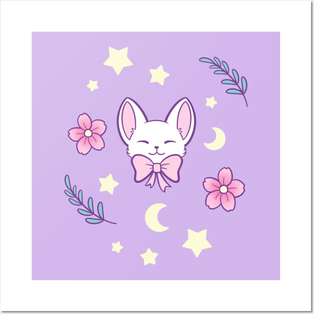 Sakura Cat // Purple | Nikury Wall Art by Nikury